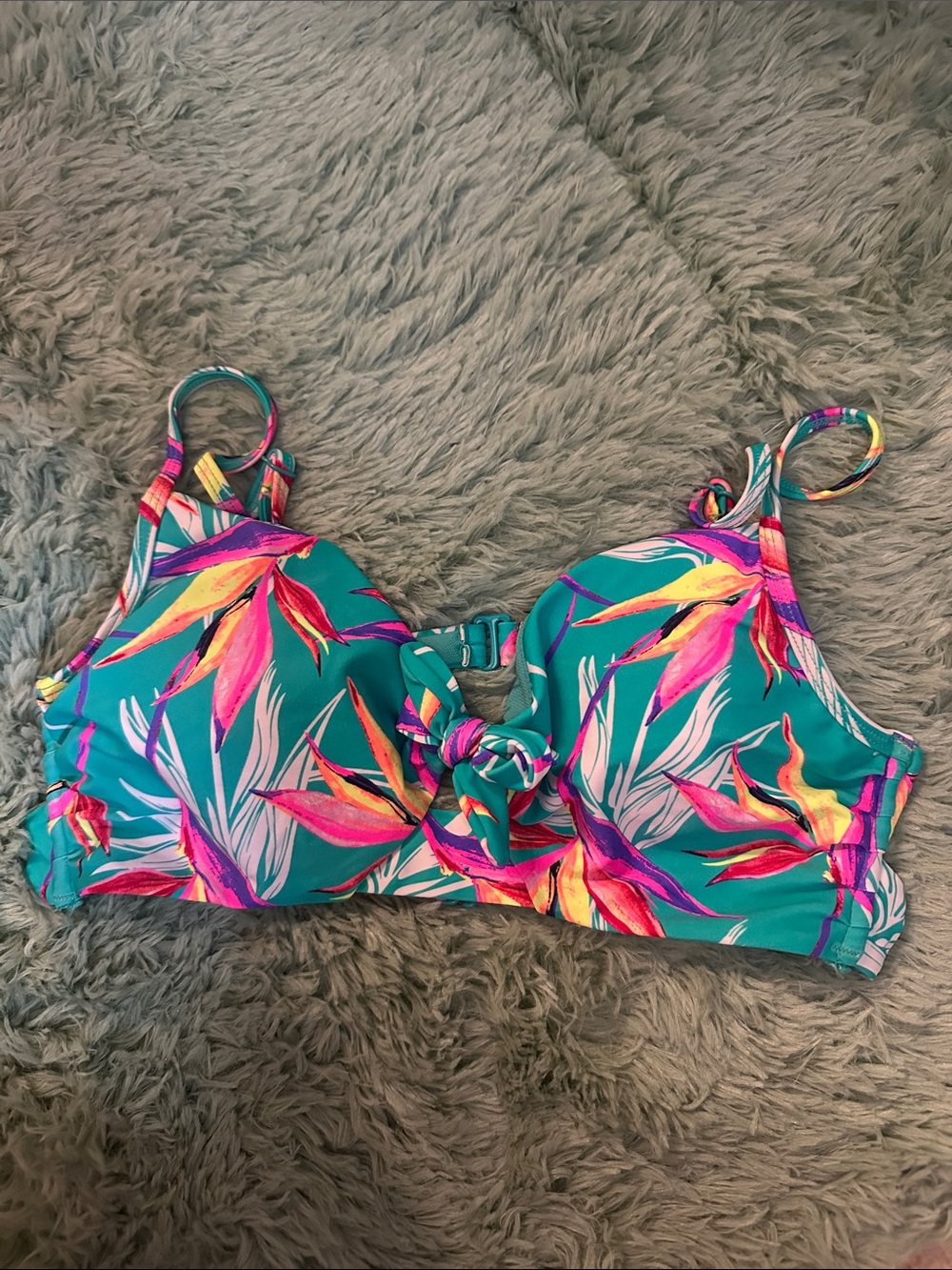 Tropical Teal Floral Bikini Top